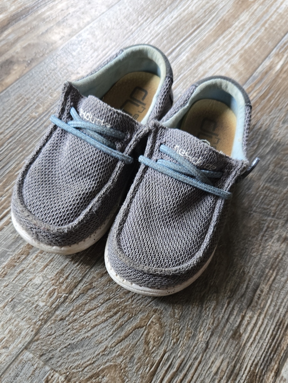 Hey Dude Kids Slip-On Sneakers in Gray with Light Blue Laces